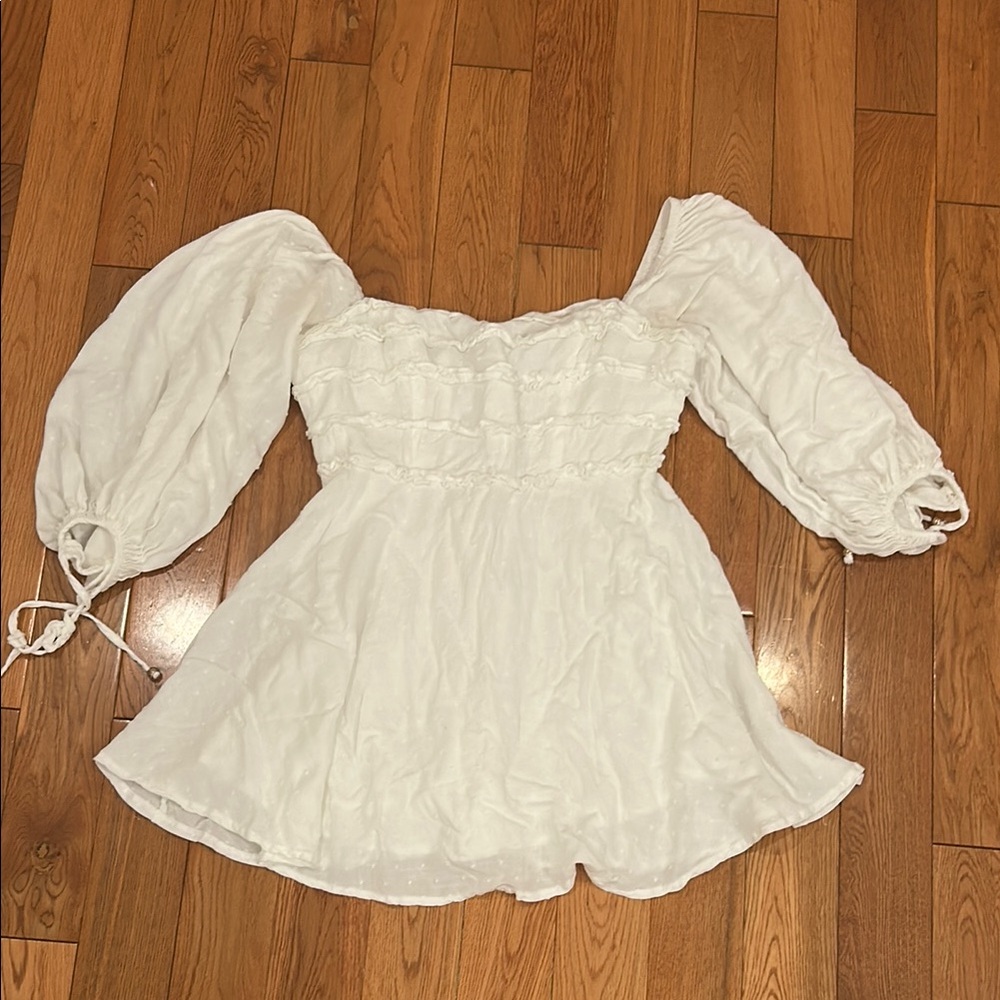 Selfie Leslie 3/4 Length Sleeve White Mini Dress